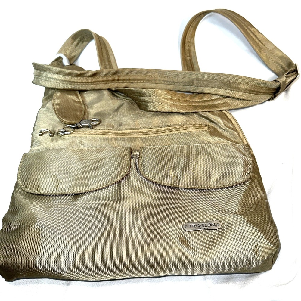 Travelon Tan Women's Crossbody Bag Zipper Accents Adjustable Strap